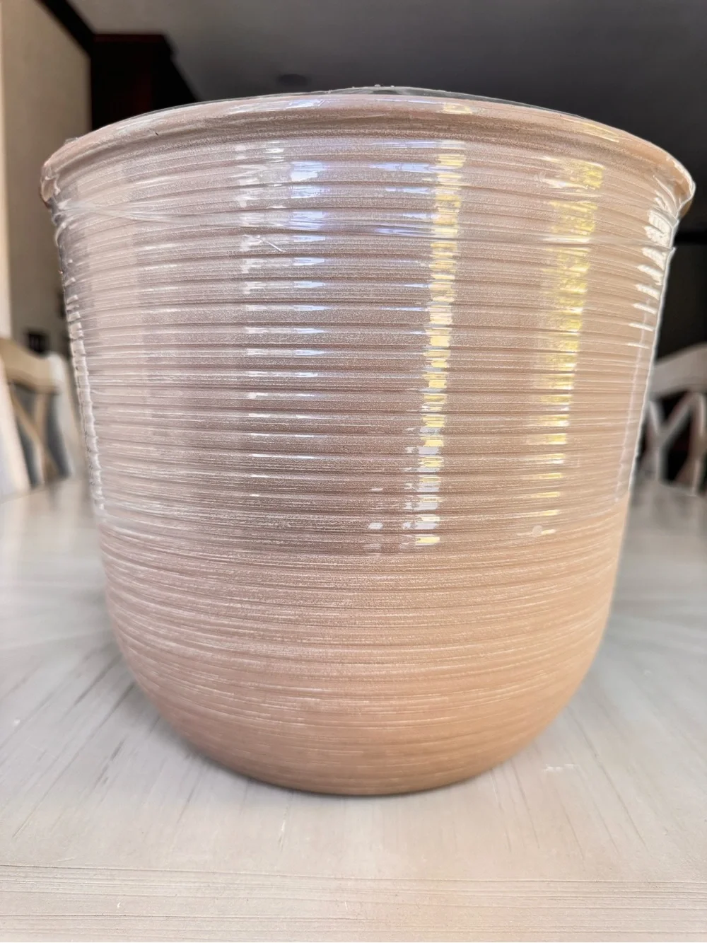 Vigoro Thatcher Medium Beige Round Planter 11.3” Plastic Pot w/ Drainage Hole